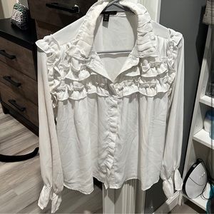 White Long Ruffled Blouse Size 6